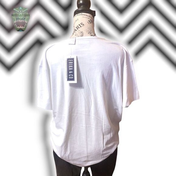 VINTAGE Totally 80’s Oversized Classic Plain White Tee, Erika & Co. Brand New, L - Picture 2 of 6